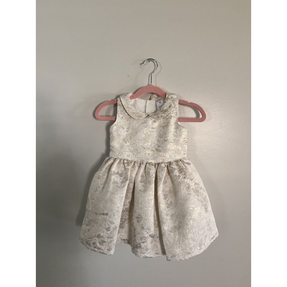 Carters Holiday White and Gold Baby Girl Dress 12-18 Months Classic Timeless